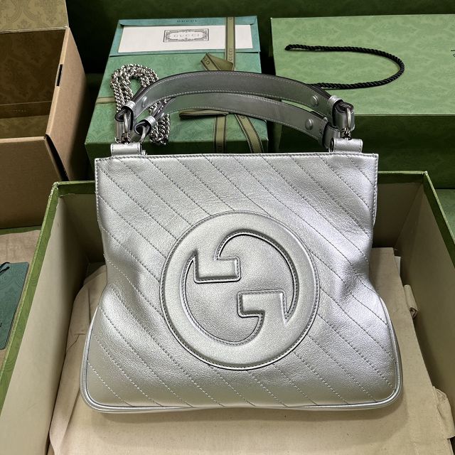 2023 GG original calfskin blondie small tote bag 751518 silver