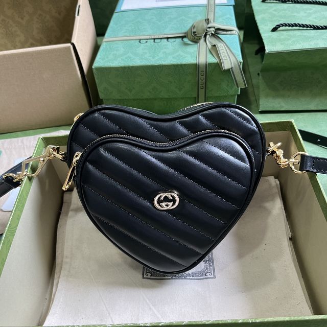 2023 GG original calfskin mini heart shoulder bag 751628 black