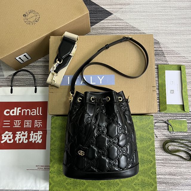 2023 GG original matelasse leather bucket bag 732448 black