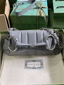 GG original calfskin horsebit chain small shoulder bag 764339 grey