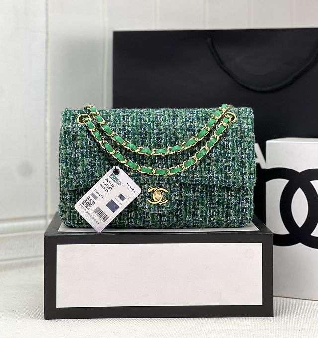 CC original tweed medium flap bag A01112 green