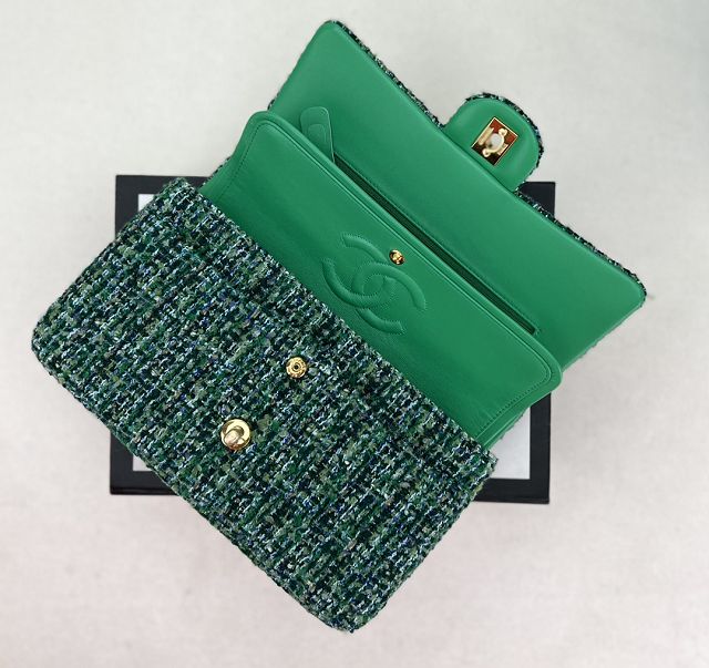 CC original tweed medium flap bag A01112 green