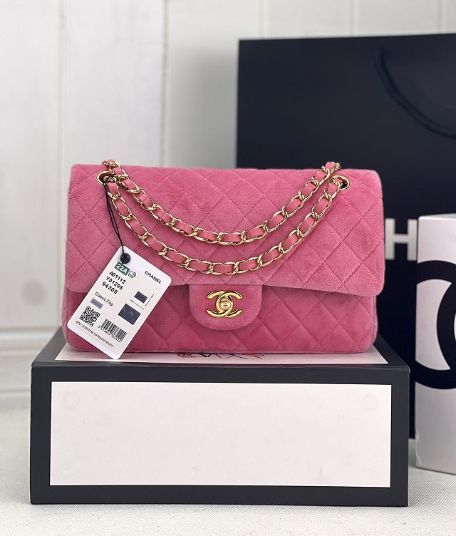 CC original velvet medium flap bag A01112 pink