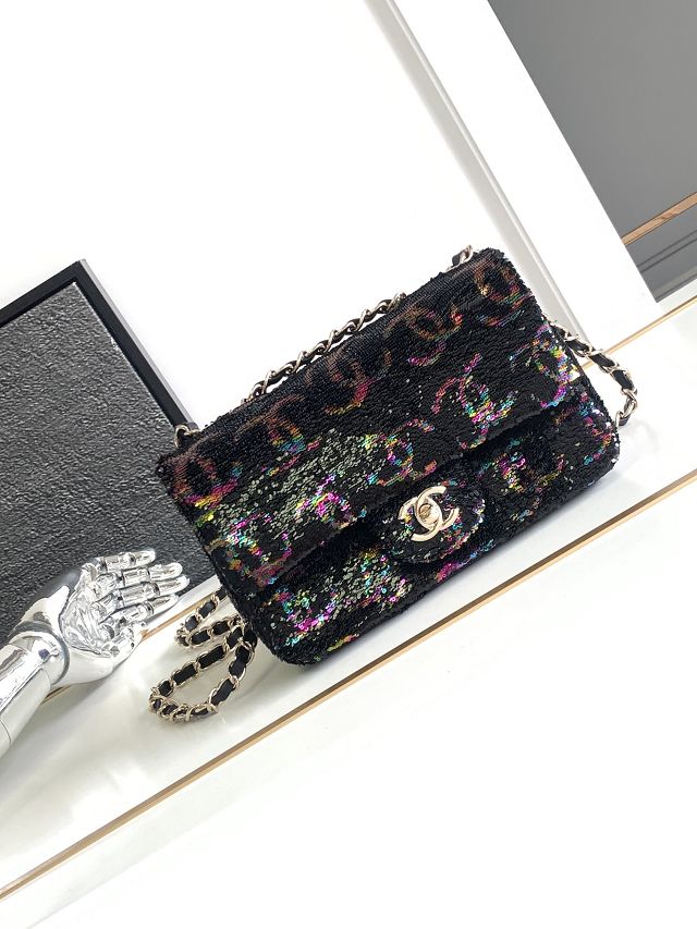 CC original sequins small flap bag AS4297 black