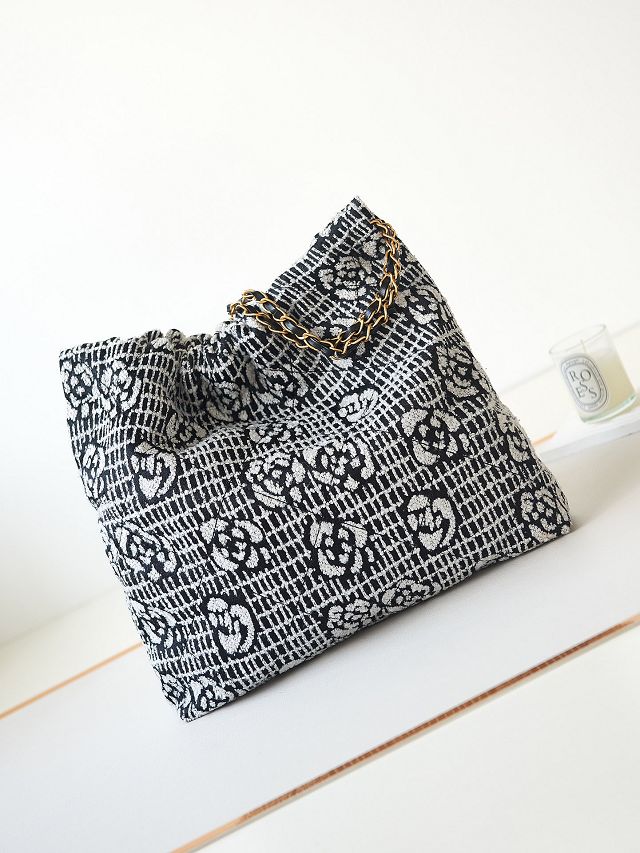 2024 CC original cashmere jacquard 22 medium handbag AS3261 black&white