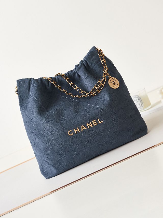 2024 CC original cashmere jacquard 22 medium handbag AS3261 blue