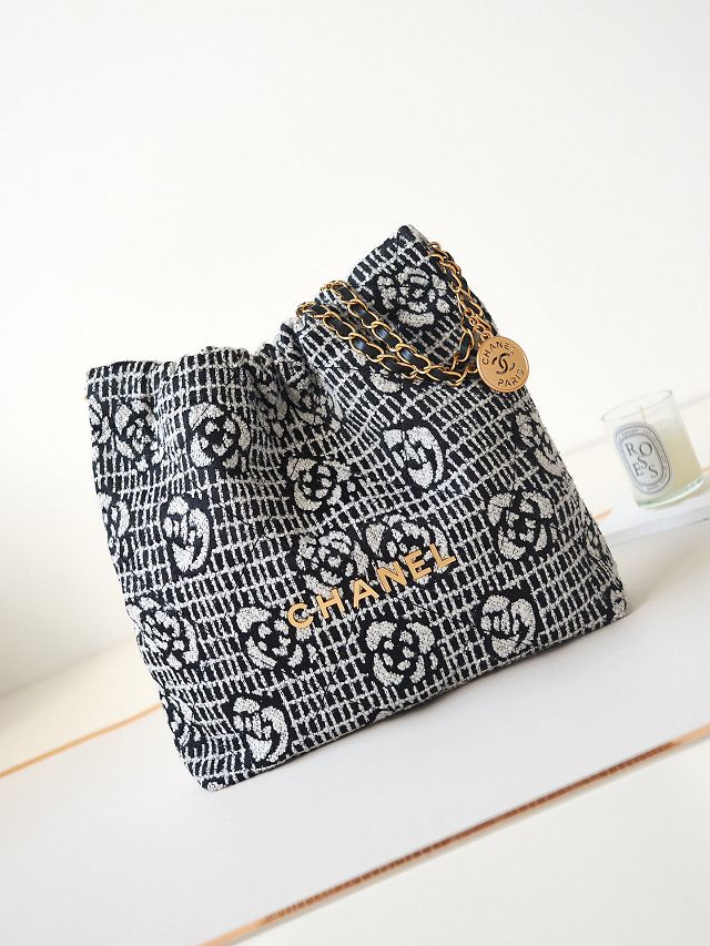 2024 CC original cashmere jacquard 22 small handbag AS3260 black&white