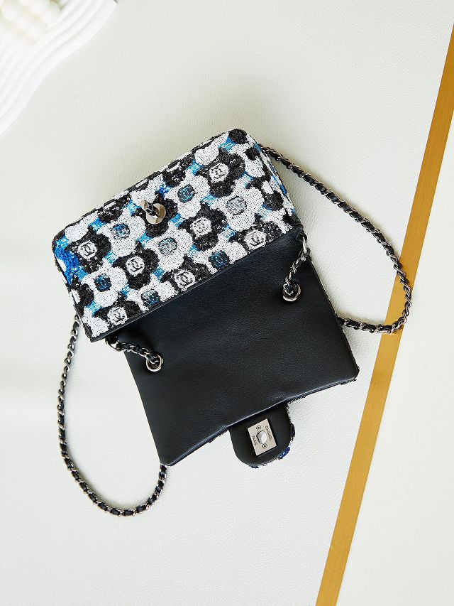 CC original sequins medium flap bag AS3965 black&blue&white