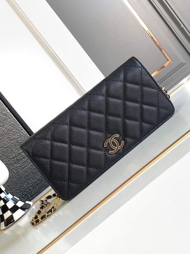 CC original grained calfskin clutch with chain AP3582 black