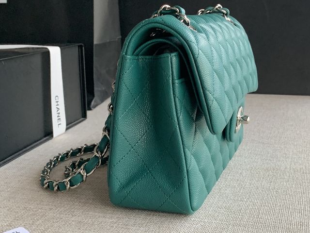 CC original grained calfskin small flap bag A01113 green