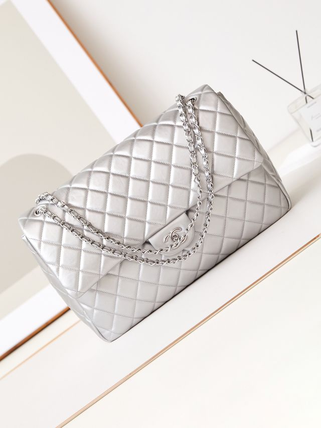 CC original lambskin maxi flap bag AS4661 silver