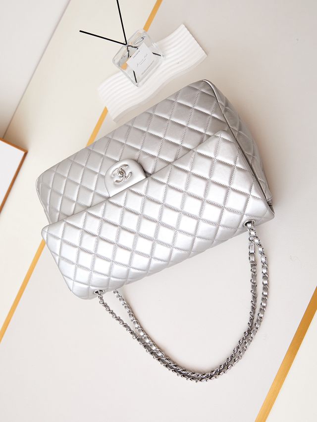 CC original lambskin maxi flap bag AS4661 silver