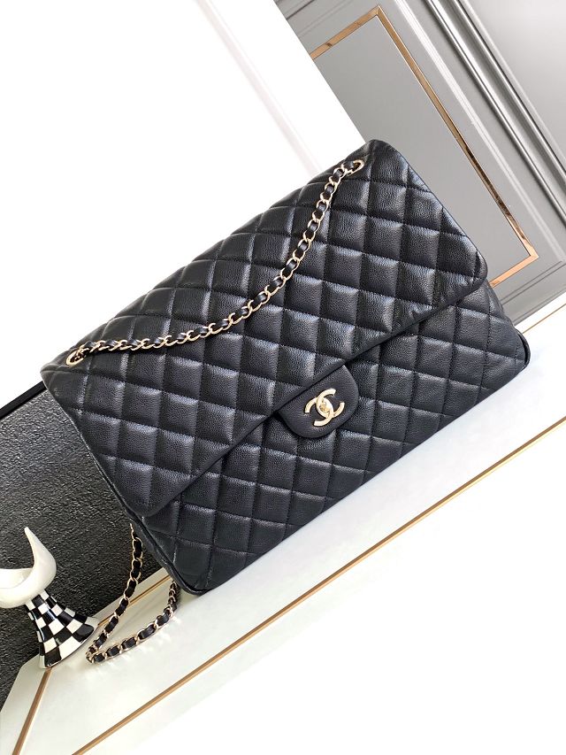 2024 CC original grained calfskin maxi flap bag AS4661 black