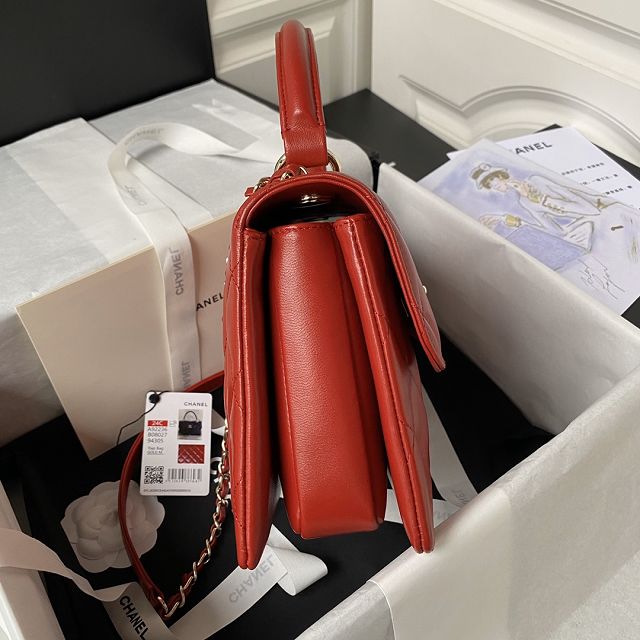 CC original lambskin top handle flap bag A92236 red