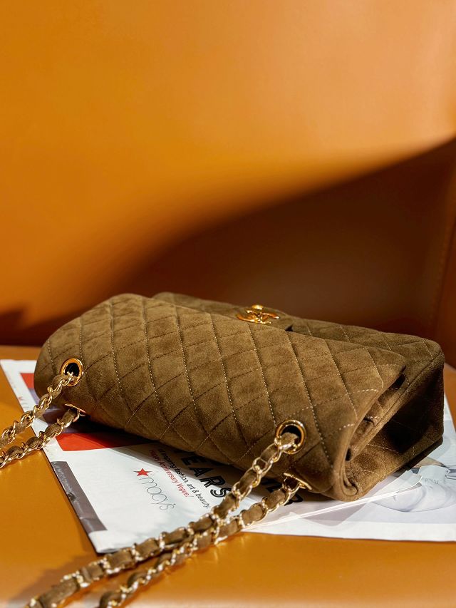 CC original suede leather medium flap bag A01112 dark brown