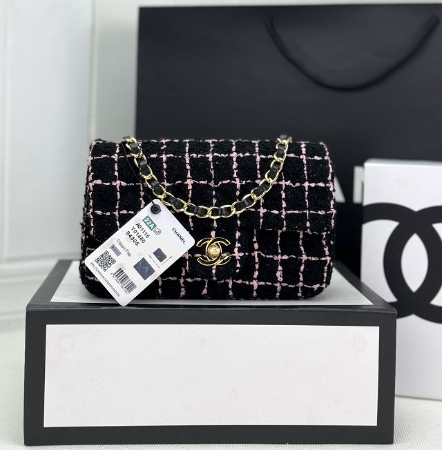 CC original tweed mini flap bag A69900 black&pink