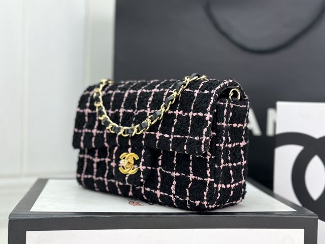 CC original tweed mini flap bag A69900 black&pink