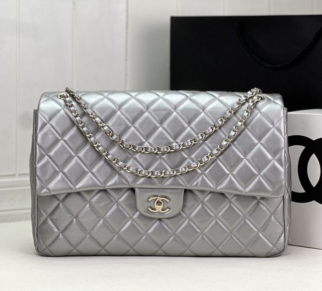 CC original lambskin maxi flap bag AS4661 silver