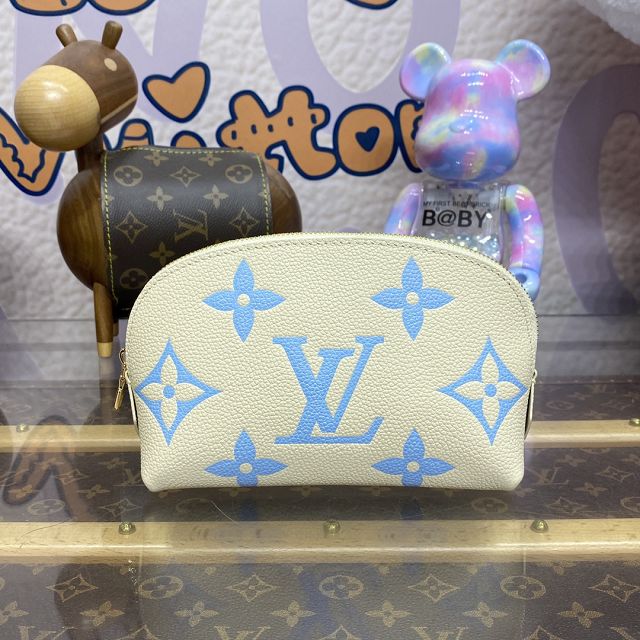 Louis vuitton original calfskin cosmetic pouch M45951 white&blue