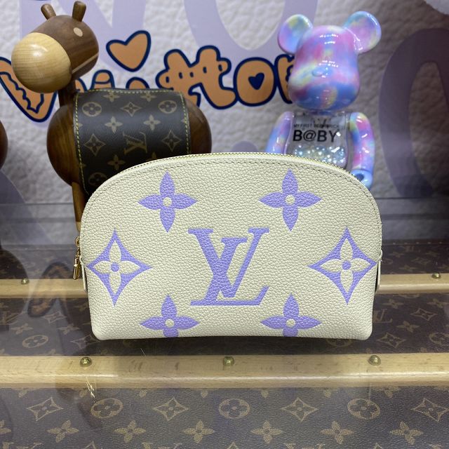 Louis vuitton original calfskin cosmetic pouch M45951 white&purple