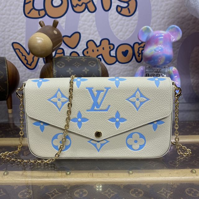 Louis vuitton original calfskin pochette felicie M81759 white&blue