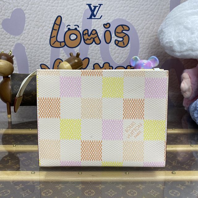 Louis vuitton original damier canvas pochette N40740 peach