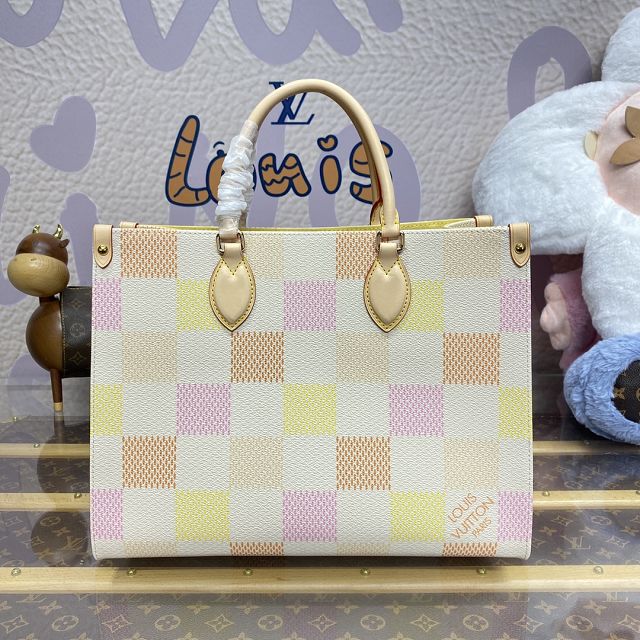 Louis vuitton original damier canvas onthego mm N40518 peach