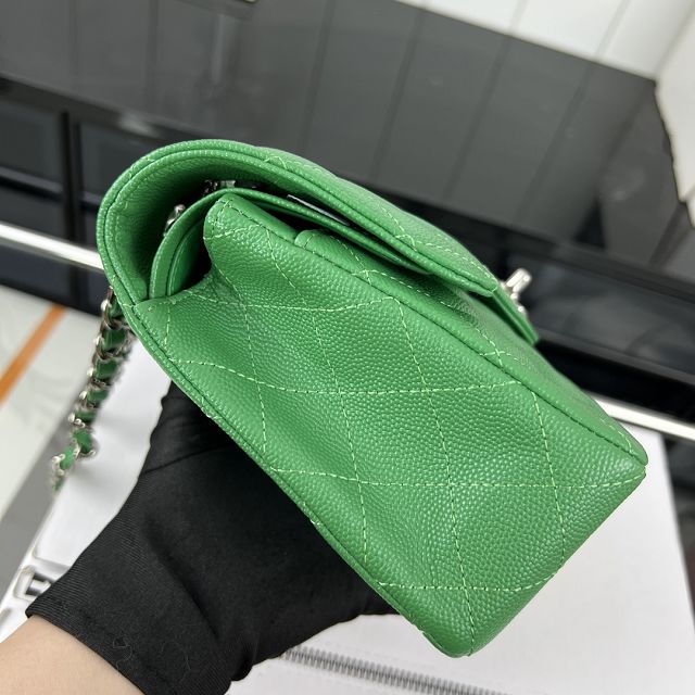 CC original grained calfskin small flap bag A01113 green