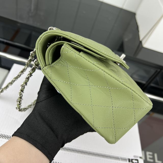 CC original grained calfskin small flap bag A01113 olive green