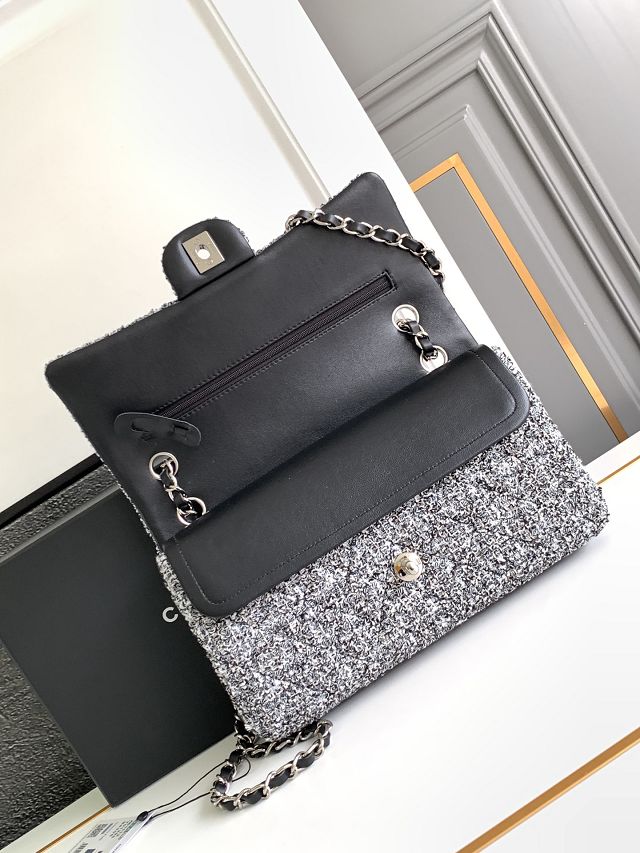 CC original tweed medium flap bag A01112 black&white