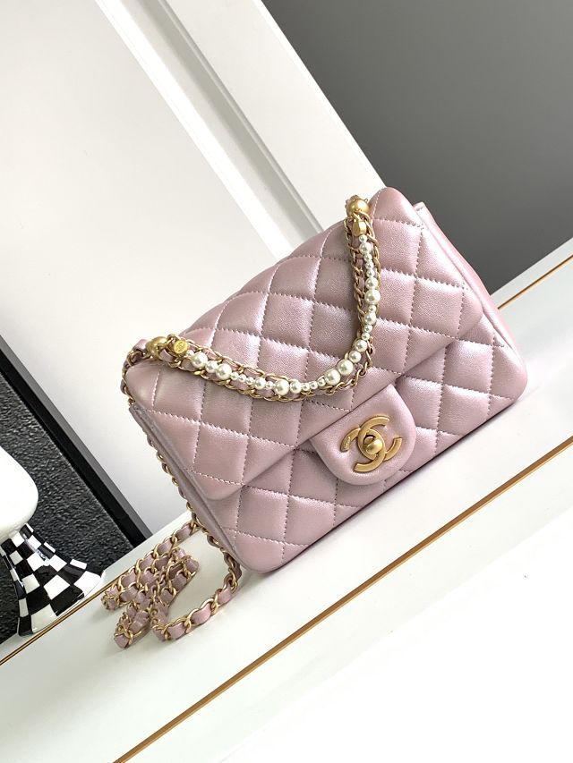 2024 CC original iridescent lambskin mini flap bag AS4385 light pink