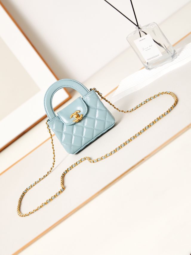 CC original aged calfskin clutch with chain AP3435 light blue