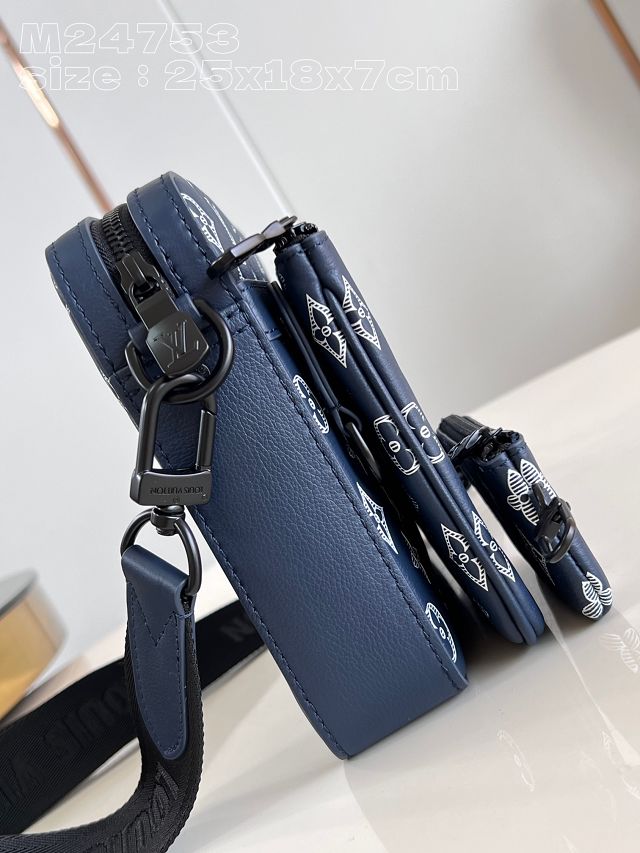 Louis vuitton original calfskin trio messenger bag M24753 blue