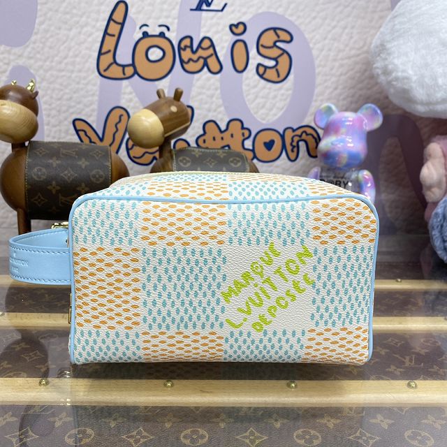 Louis vuitton original damier canvas locker dopp kit N40747 light blue