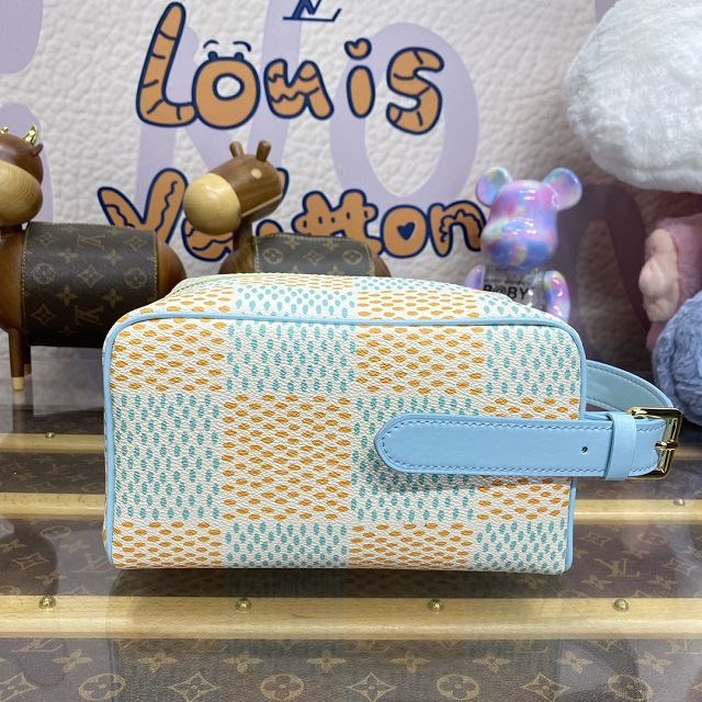 Louis vuitton original damier canvas locker dopp kit N40747 light blue