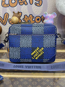 Louis vuitton original damier canvas trio messenger bag N40694 blue