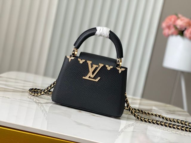 Louis vuitton original calfskin capucines mini handbag M48865 black