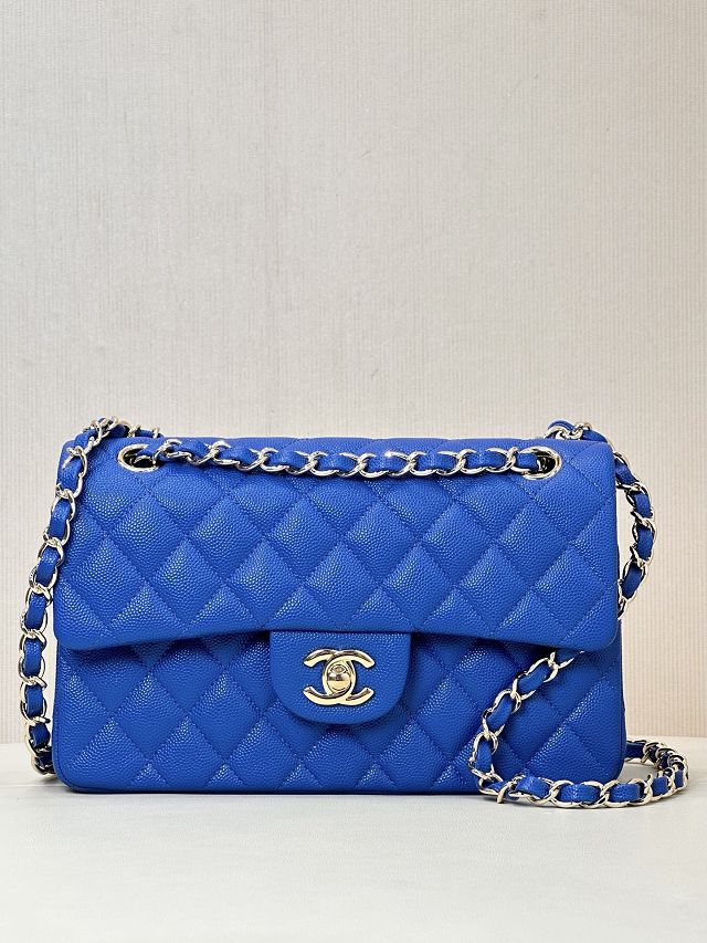 CC original grained calfskin medium flap bag A01112 blue