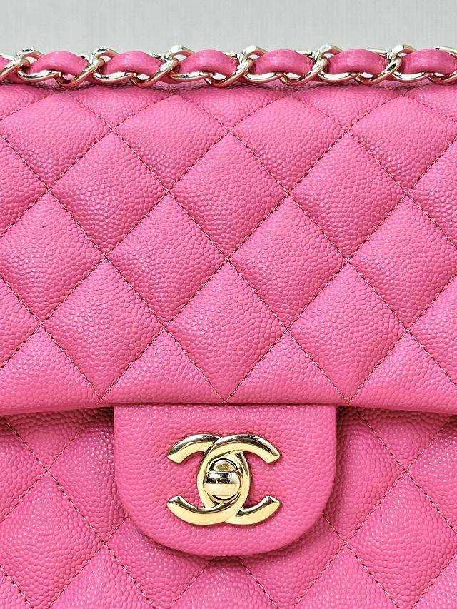 CC original grained calfskin medium flap bag A01112 rose red