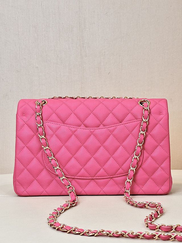 CC original grained calfskin medium flap bag A01112 rose red