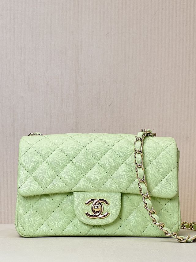 CC original grained calfskin mini flap bag A69900 green