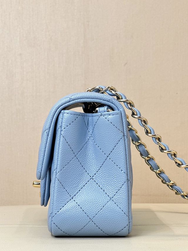 CC original grained calfskin mini flap bag A69900 light blue