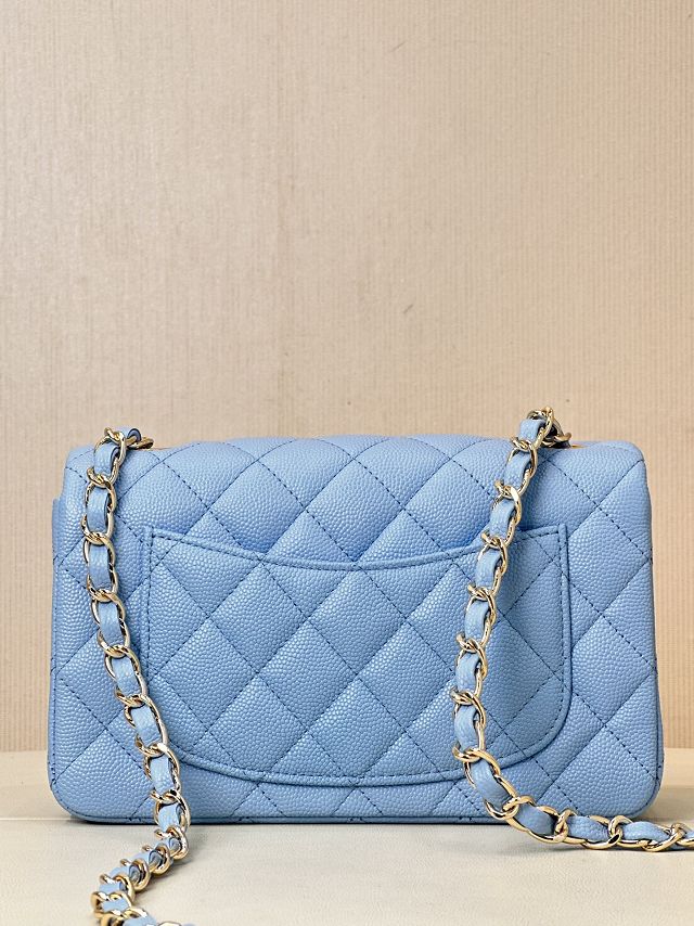 CC original grained calfskin mini flap bag A69900 light blue