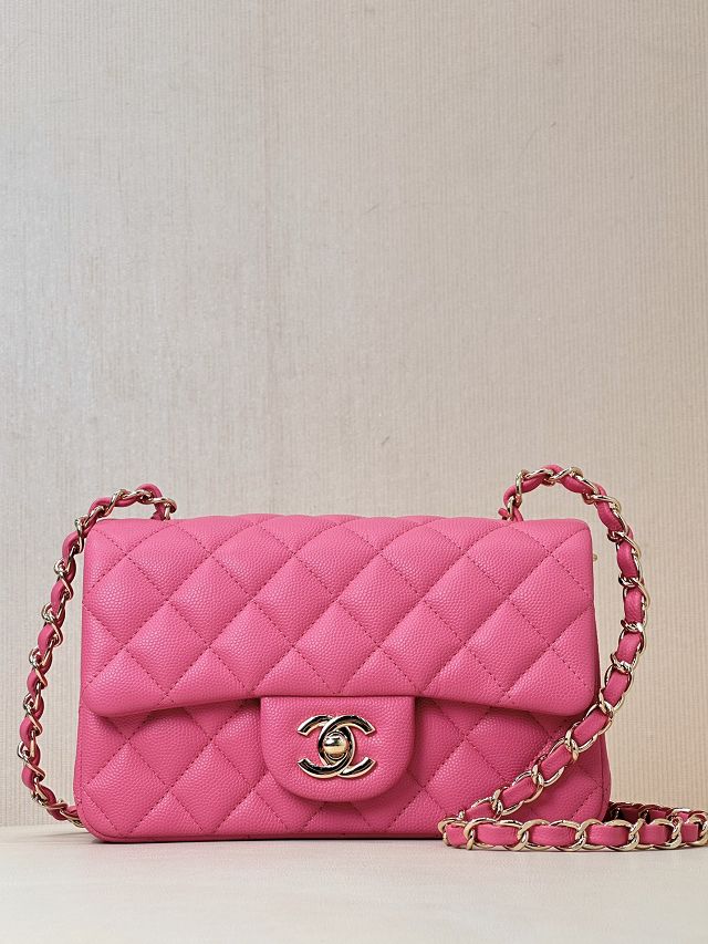 CC original grained calfskin mini flap bag A69900 rose red