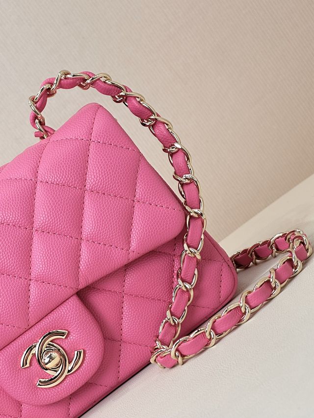 CC original grained calfskin mini flap bag A69900 rose red