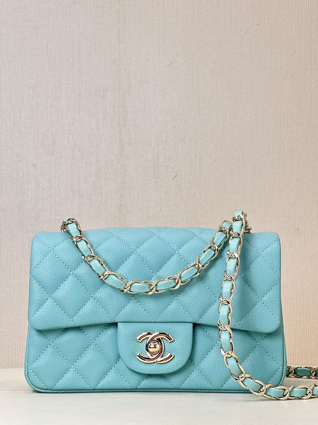 CC original grained calfskin mini flap bag A69900 sky blue