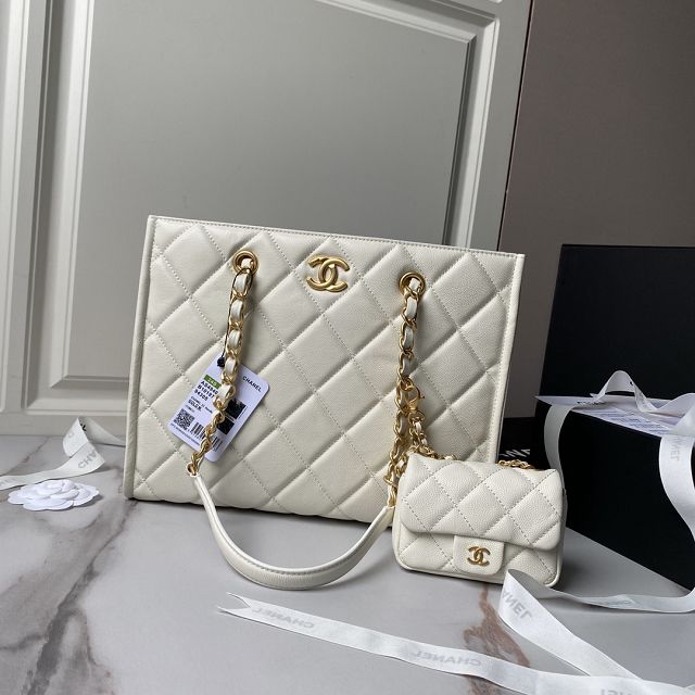 CC original grained calfskin tote bag AS4940 white