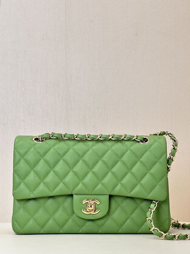 CC original grained calfskin medium flap bag A01112 green