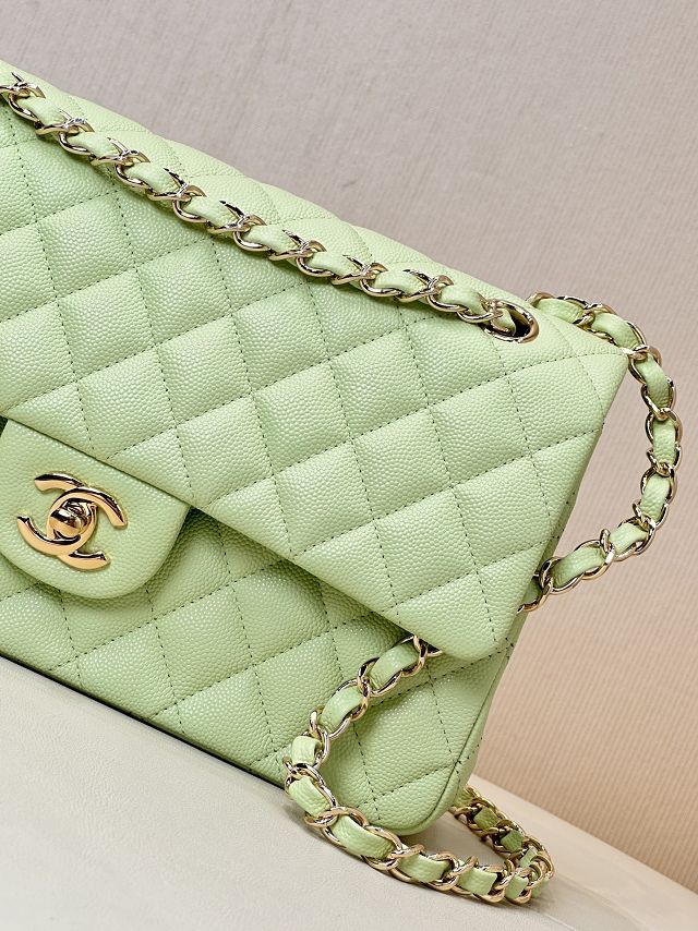 CC original grained calfskin medium flap bag A01112 light green