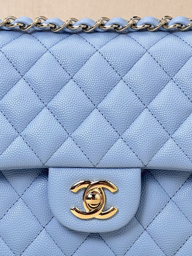 CC original grained calfskin medium flap bag A01112 sky blue